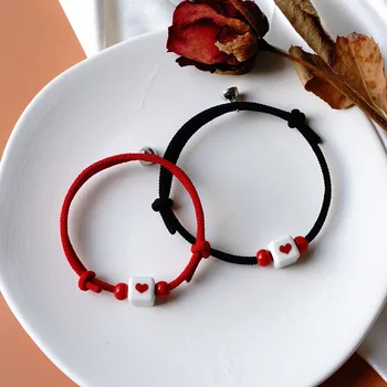 Красный Любовный керамический браслет для пары, ювелирные изделия на магните для девочек, женский подарок оптом #YXSL05