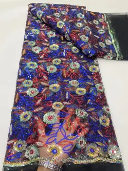 Африканская кружевная ткань L-1302473, вышивка бисером, Французский тюль, кружевная ткань для вечеринки, Нигерийская Роскошная кружевная ткань с блестками