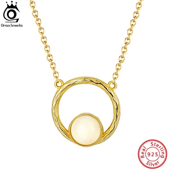 ORSA JEWELS, серебро 925 пробы, чеканное ожерелье с подвеской из 100% натурального Лунного камня для женщин, ювелирные изделия из драгоценных камней ручной работы GMN10