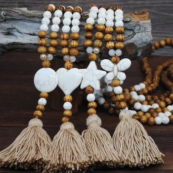 Ожерелье-цепочка с кисточками в богемном стиле, женское длинное ожерелье из деревянных бусин