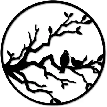 Настенное изображение Дерева Жизни, Влюбленные птицы на ветке дерева, Металлическое настенное изображение в помещении Ourdoor