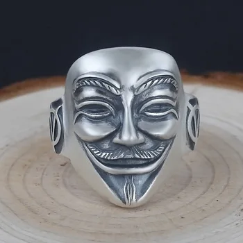 Серебряная маска гика S925, мужское кольцо из стерлингового серебра, индивидуальность, креативная мода, ретро, свободный подарок для хипстера