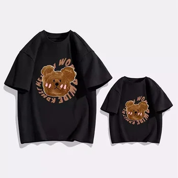 Летние Одинаковые футболки для семьи 2023, Одинаковые черно-белые футболки для мамы, мамы и дочки, одежда с медведем для сына