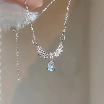 Kpop сказочные крылья из циркона, ожерелье с подвеской в виде кристалла сердца для женщин, цепочка на ключицу, колье, модные ювелирные изделия Y2K Egirl, подарки в стиле эмо