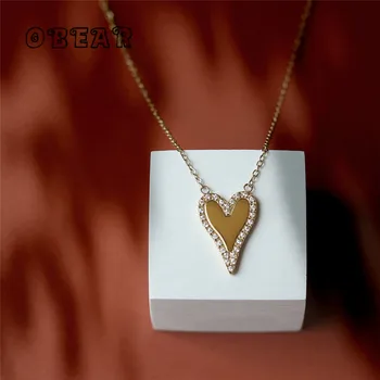 Блестящее Гладкое ожерелье с подвеской в виде сердца из Циркона Для Женщин, Покрытое 18-каратным золотом из нержавеющей Стали, Сладкие французские ювелирные изделия