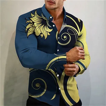 2023 Цветочный узор на мужских рубашках стал светлее. Дизайн одежды с длинными рукавами и пуговицами мягкий, S-6XL.