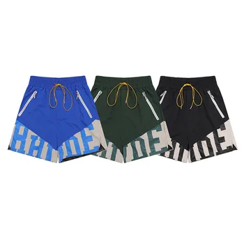 Модный бренд Rhude, Мужские повседневные свободные шорты с буквенным принтом, быстросохнущие пляжные брюки с дышащей сеткой и завязками