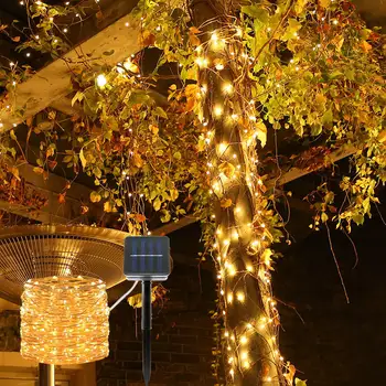 Самые популярные Рождественские Декоративные Гирлянды Наружные Светильники из медной проволоки на солнечных батареях Праздничное Освещение