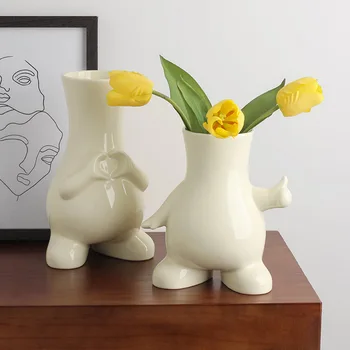 Креативная Милая керамическая ваза в кремовом стиле, домашний декор, гостиная, обеденный стол, Мультяшная ваза