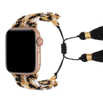 Go2Boho 38/40 Разъем Роскошный ремешок для Apple Smart Watch, ювелирные изделия в Богемном стиле, браслеты с леопардовым принтом, украшенные бисером Miyuki
