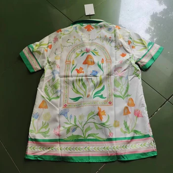 Многоцветная Короткая рубашка с цветочным логотипом CASABLANCA Из Тонкого Шелка Для Мужчин И Женщин, Рубашка Для Пляжного отдыха на Гавайях, Рубашка для серфинга на море