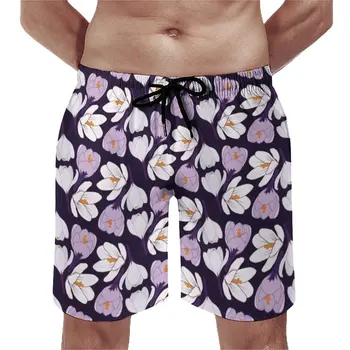 Пляжные шорты с цветочным принтом лаванды, Летние фиолетовые пляжные шорты Crocus Sports, Быстросохнущие шорты с Гавайским рисунком, Пляжные плавки Больших размеров