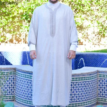 Новое Национальное Платье с Ближневосточной арабской Вышивкой, Мусульманский Халат, Мужская Исламская Одежда, Свободный Кафтан Джубба Тобе, Подарок на Рамадан для Мужчин