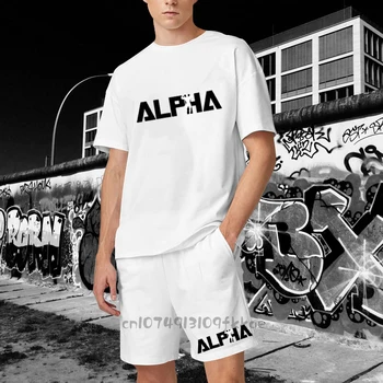 Футболка Alpha Gym, Шорты, Комплекты из 2 предметов, повседневные Свободные модные мужские костюмы на каждый день, простая уличная одежда в стиле Ретро, Удобная футболка, короткие брюки