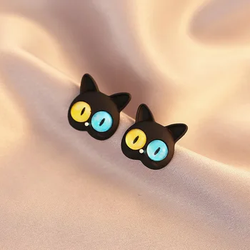 Милые Двухцветные серьги-гвоздики с кошачьими глазками для женщин и мужчин, креативные серьги-кошки, Модные ювелирные изделия, подарки