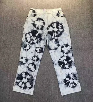 CPFM.XYZ Джинсы с галстуком, окрашенные, набивные, постиранные, бывшие в употреблении и соединенные с джинсовыми повседневными брюками на пуговицах Heavy Craft High Street