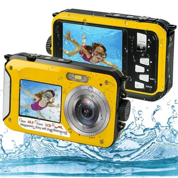 Подводная камера с двумя экранами HD 2.7K 48MP, цифровая водонепроницаемая камера с защитой от встряхивания, открытый Видеомагнитофон, камера для подводного плавания, Кемпинг