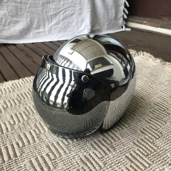 Посеребренный мотоциклетный шлем 3/4 с открытым лицом, Винтажный Casco Moto Jet Scooter Bike, одобренный Ce в стиле ретро в горошек