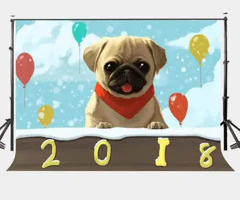 фон для фотосъемки 150x210 см, Новогодний фон 2018, Милая собака, Красочные воздушные шары, фоны для фотосъемки