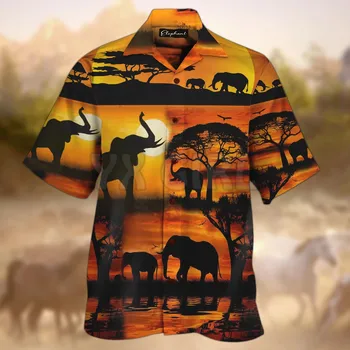 Гавайская рубашка с мирным рисунком Слона, Гавайская рубашка с 3D принтом, Мужская И Женская повседневная рубашка в стиле Харадзюку, Унисекс