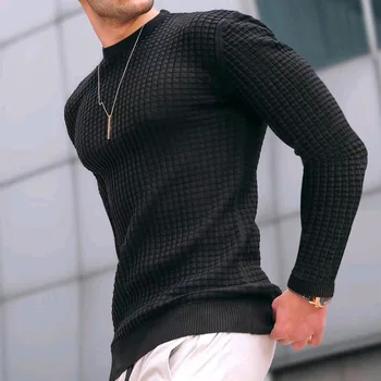 Новый модный мужской повседневный приталенный базовый вязаный свитер с длинным рукавом, пуловер, осенне-зимние топы, хлопковая футболка