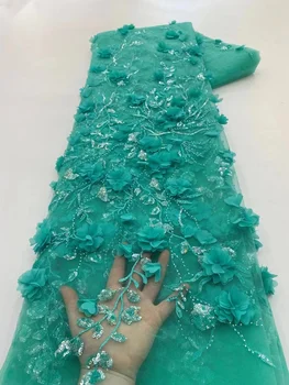 Нигерийская Свадебная Кружевная ткань с блестками 2023, Высококачественные 3D Цветы С вуалевой кружевной тканью, Изысканный Дизайн, Африканская Сетчатая Кружевная ткань