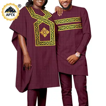 Африканская женская одежда, халаты Bazin Riche, комплект из 3 предметов, Агбада, одинаковая одежда для пар, Мусульманские Мужские комплекты топа и брюк, кафтан Y23C049