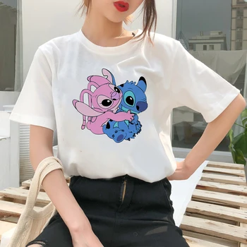 Летняя брендовая одежда Disney Lilo Stitch с принтом Ангела, женские рубашки в милом стиле, женская футболка Kawaii Harajuku оптом