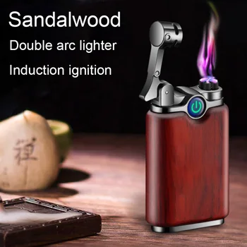 Креативная двухдуговая зажигалка из сандалового дерева 2023, сенсорный индукционный дисплей, Ветрозащитная зажигалка, высококачественный подарок для мужчин