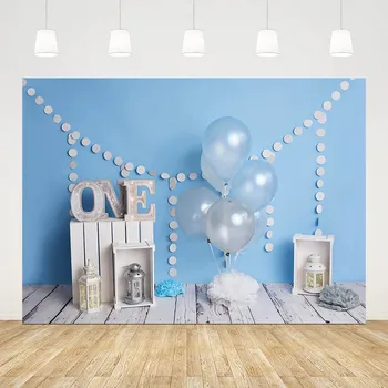 Фон для фотосъемки Mehofond Плакат с голубым воздушным шаром, Белые Облака, Пол, Декор для Вечеринки в честь 1-го Дня Рождения Для маленьких мальчиков, Фон для Фотостудии