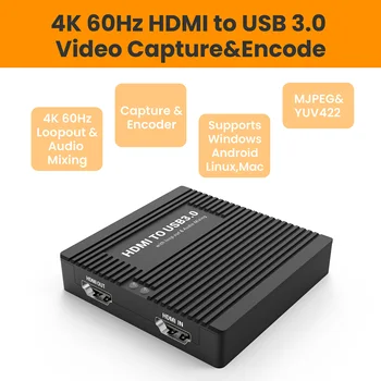 LCC380 4K 60Hz HDMI к USB3.0 UVC UAC для захвата и микширования звука, запись 1080P60, линейный вход + микрофонный вход + динамик, YUV422 и MJPEG, HDMI2UV