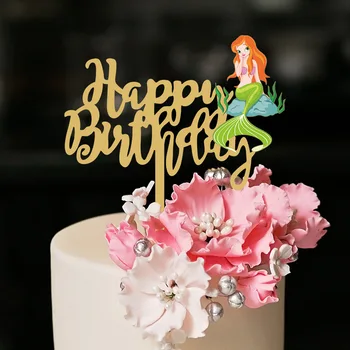 Русалка, Топпер для торта на день рождения, Акриловый Мультфильм Русалка, Декор торта на День Рождения, Праздничные принадлежности для Дня рождения девочки, Детский душ
