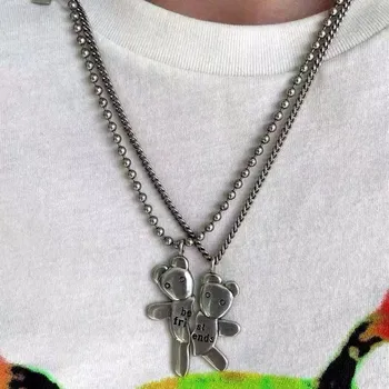 Винтажное металлическое ожерелье с милым медведем для мужчин и женщин, ожерелье с нишевым дизайном, чувство индивидуальности, цепочка на ключицу