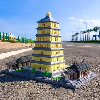 Игрушка для детей Китайская Древняя Пагода Диких Гусей Башня Мини Алмазные блоки Кирпичи Здание Мировая архитектура