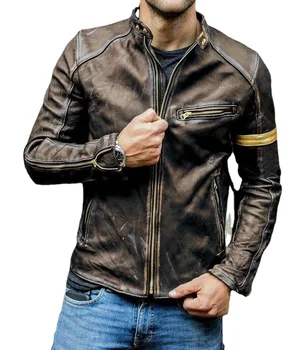 Модная Мужская Кожаная куртка для подростков Со стоячим воротником в стиле панк, мужская мотоциклетная кожаная куртка, Весна-Осень, кожаный кардиган с длинным рукавом