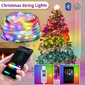 WS2812B Светодиодный Струнный Светильник BT RGB Рождественские Огни Для Вечеринки 5 м 10 м Музыкальное ПРИЛОЖЕНИЕ RGBIC Dream Color, Адресуемое Индивидуально USB 5 В Мощность
