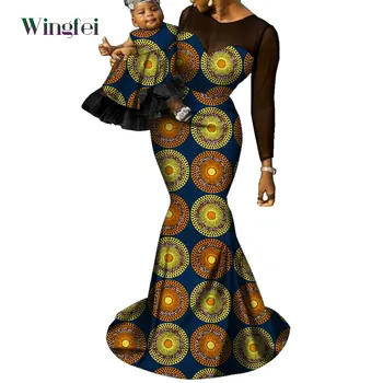 Индивидуальные Африканские наряды для родителей и детей, Платья с цветочным принтом для девочек и мам, Дашики для вечеринки, Африканская одежда, Длинное платье WYQ819