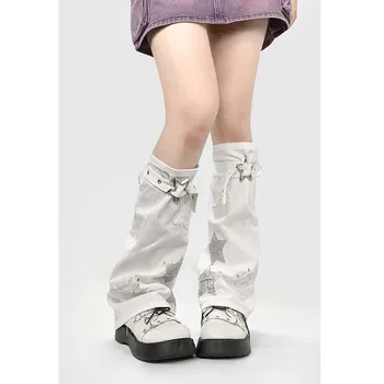 2023 Y2K Горячая девушка, Грелка для ног из белой джинсовой ткани в японском стиле, Женские носки-тюбики со строчками в стиле ворса, носки для ботинок, носки-трубки