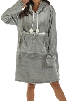 Женский уютный фланелевый пижамный комплект с плюшевой толстовкой, карманом-кенгуру и длинными рукавами - Теплая одежда для отдыха на зимние вечера