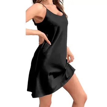 Удобная женская ночная рубашка, Шелковистая Гладкая Женская Ночная рубашка с V-образным вырезом, без спинки, без рукавов, с открытыми плечами, Свободного кроя для сауны