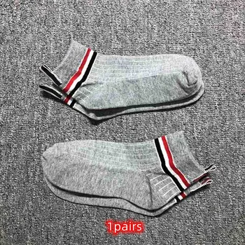 Мужские носки TB THOM, Однотонные Спортивные носки в полоску на щиколотке, хлопковые Модные носки Унисекс в стиле Харадзюку в стиле ретро
