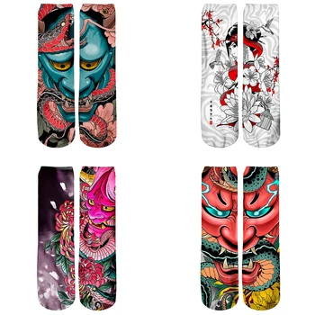 Маска буддизма и Они/Японская маска/Самурайские тату носки с 3D принтом, Высокие носки для мужчин и женщин, высококачественные длинные носки, Новинка, Носки