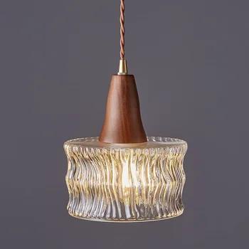Деревянный стеклянный светодиодный подвесной светильник, Мини-подвесной светильник на шнуре, современный светильник для гостиной, прикроватной тумбочки, домашней кухни, островной столовой