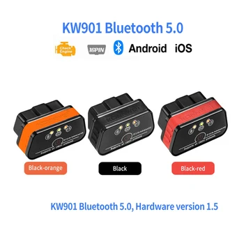 KONNWEI KW901 Elm327 V1.5 Pic18F25K80 Чип OBD2 Сканеры, Совместимые с Bluetooth 5.0, Автомобильные Диагностические инструменты, считыватель кодов