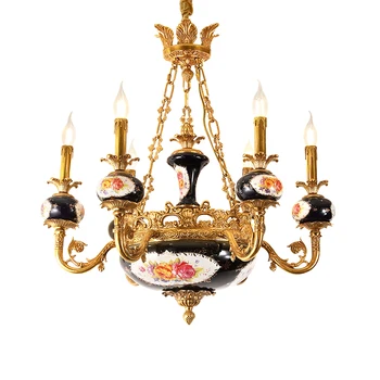 Декоративная люстра из французского традиционного фарфора DINGFAN с цветочным узором, Керамическая Полностью медная Декоративная лампа для холла виллы