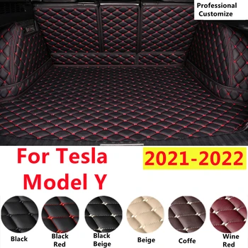 SJ Полный комплект, изготовленный на заказ, подходит для Tesla Модель Y 2021 2022 года XPE Кожаный коврик для багажника Автомобиля, вкладыш для багажного лотка, накладка для багажника, накладка на заднюю панель