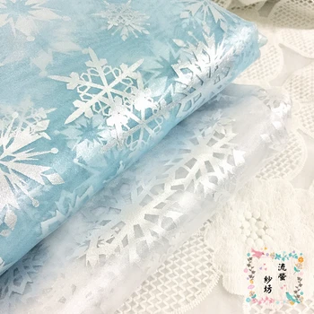рождественская ткань из Органзы с позолотой 150x100 см, ткань для костюмированной вечеринки с принтом снега и снежинок