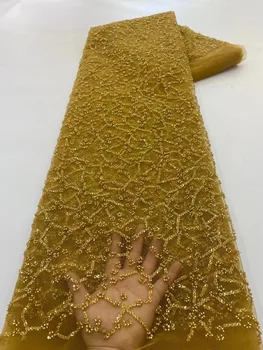 Новейшая африканская Кружевная ткань ручной работы из бисера 2023, Высококачественная вышивка Пайетками, Французская Нигерийская кружевная ткань для вечеринки LXX23103