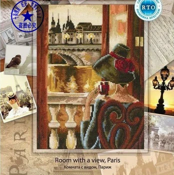 Amishop Высококачественный Красивый Набор для вышивания крестиком Комната С видом На Париж Девушка Пьет Кофе