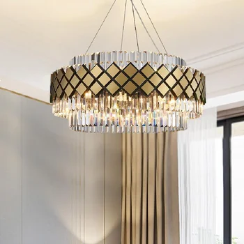 Хрустальная люстра в дизайнерском стиле, круглая лампа для гостиной, столовой, спальни, креативное роскошное домашнее освещение, лампа из нержавеющей стали